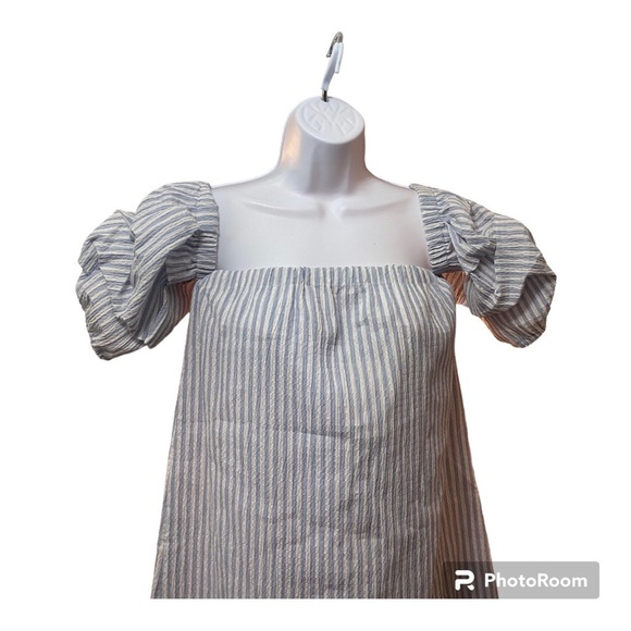 RAMPAGE Dress Chambray & White Stripe Puff Sleeves Seersucker Size Medium - Picture 2 of 11